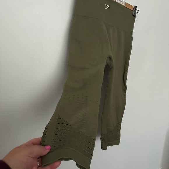 Gymshark Leggings Energy Seamless Cropped Leggings Olive Green Athletic Gym - Picture 11 of 13